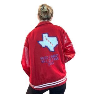One-of-a-Kind Awards USA Red & White Varsity Jacket - Texas Rodeo Cowboy Hall of